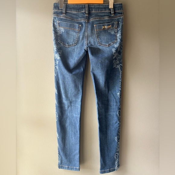 Just Cavalli size 27 denim graphic jeans. Jeggins, skinny, gold hardware - Picture 5 of 9